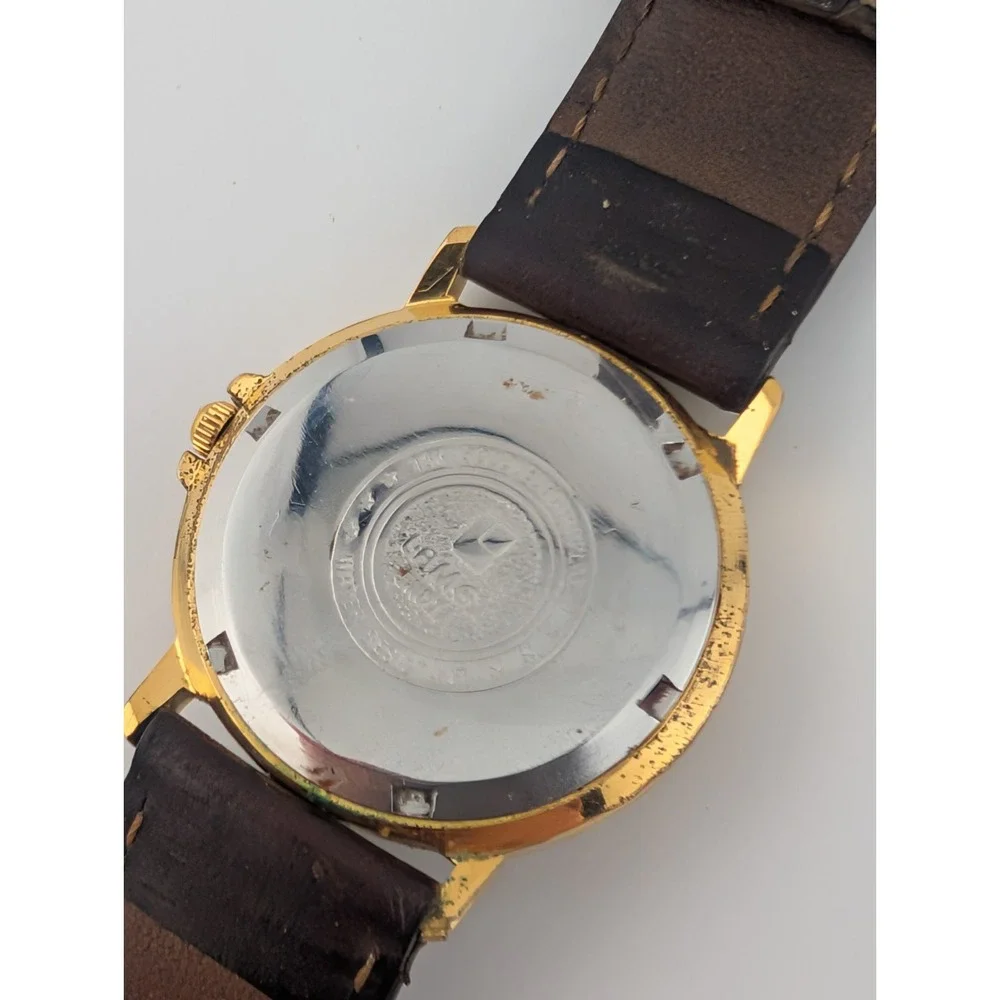 Lamex India 18k Gold Electroplated Watch Men 32mm Case Leather Band- New Battery